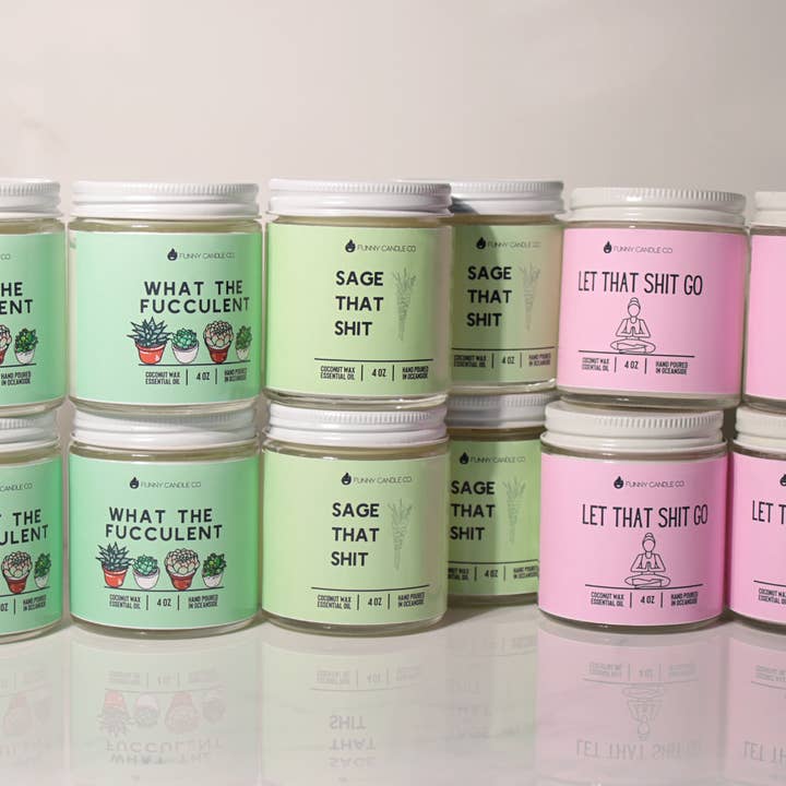 Funny Flames Candle Co - Les Creme – wholesale Burkljus – Roliga ljus 4oz prov ljus uppsättning 5 (bästa säljare)
