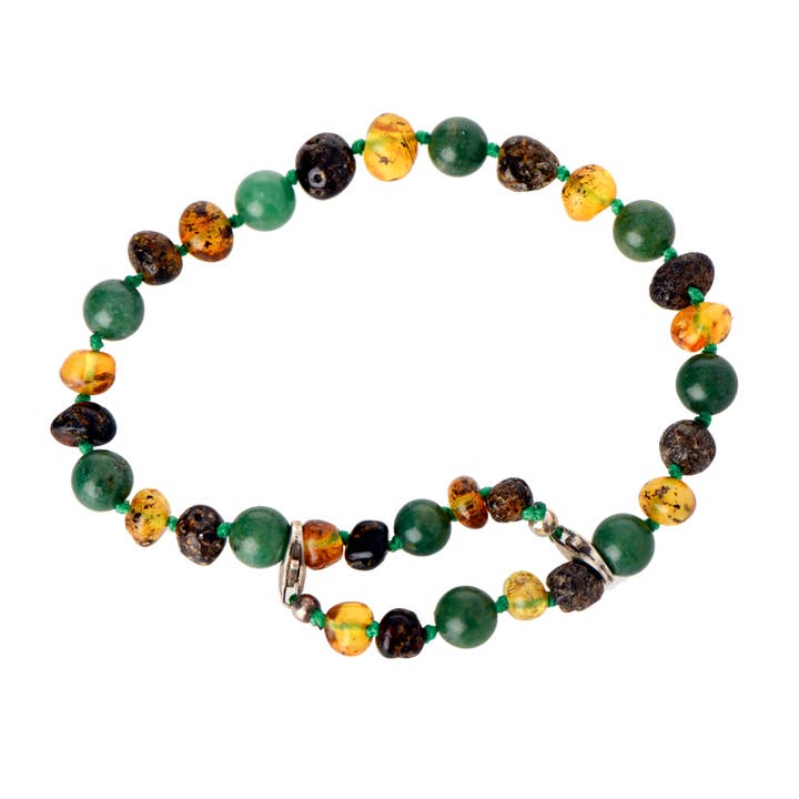 Grøn barok poleret rav og afrikanske Jade perler Ankelkæde for voksne med 925 Sterling sølv lås for engroshandel hos The Natural Amber