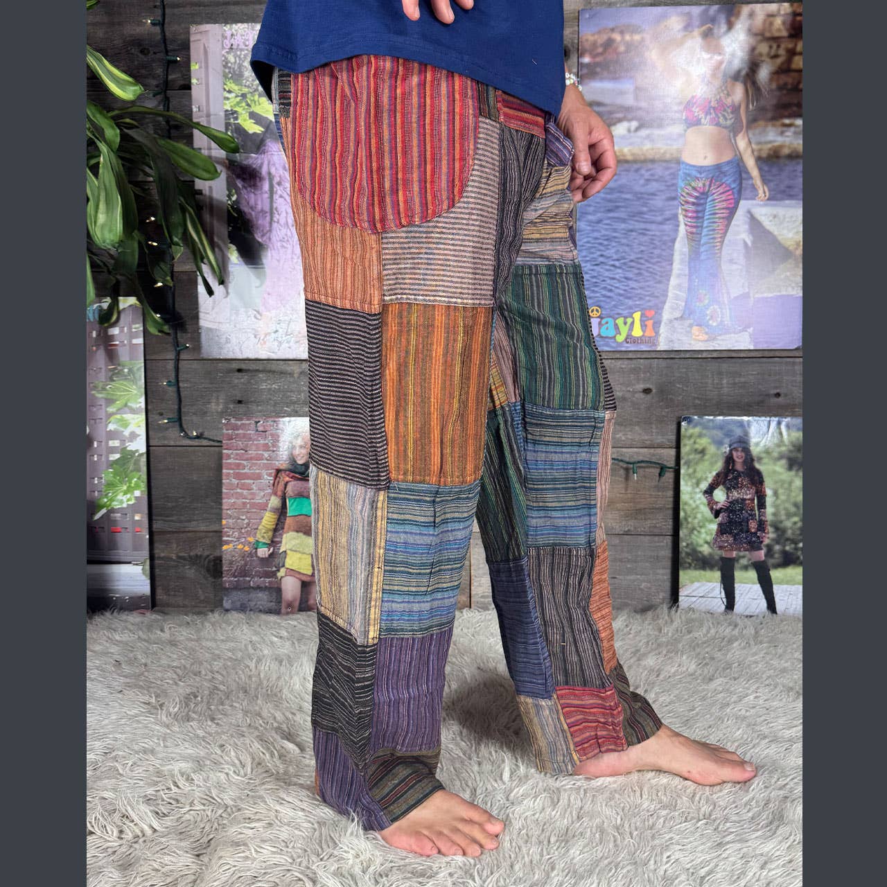 Jayli Clothing - Wholesale Pants - Men's - Striped Patchwork Zipper Pocket Pants Elastic Waist Hippie6