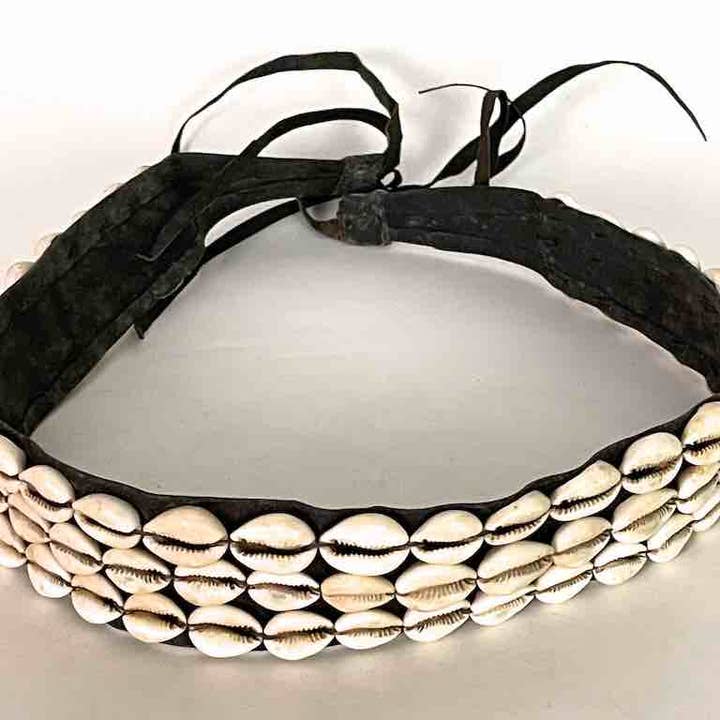 African Cultural Wide Real Cowrie Shell-Leather Tie-Closure for wholesale by The Niger Bend