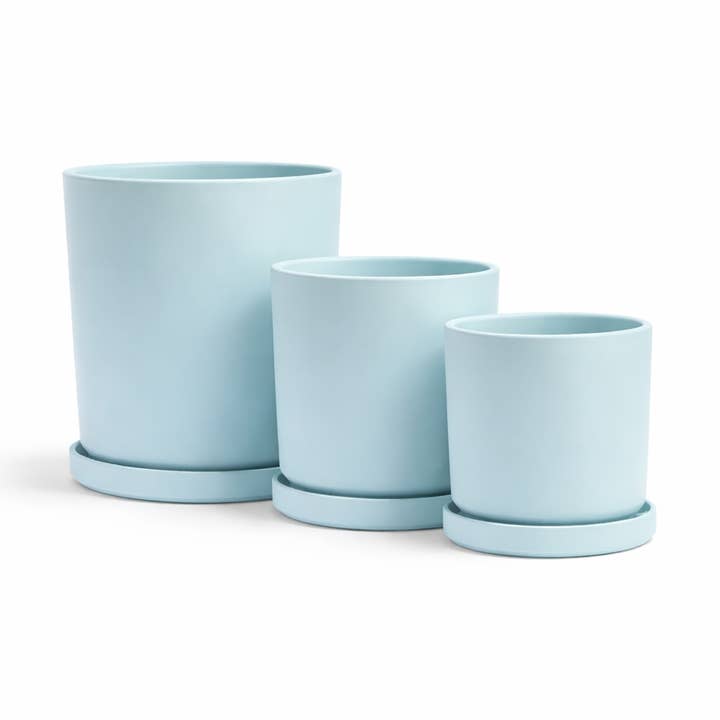 Pots cylindriques de 8,5"+10,5"+12,5" avec soucoupes d'eau (1 pièce chacun) pour la vente par Momma Pots