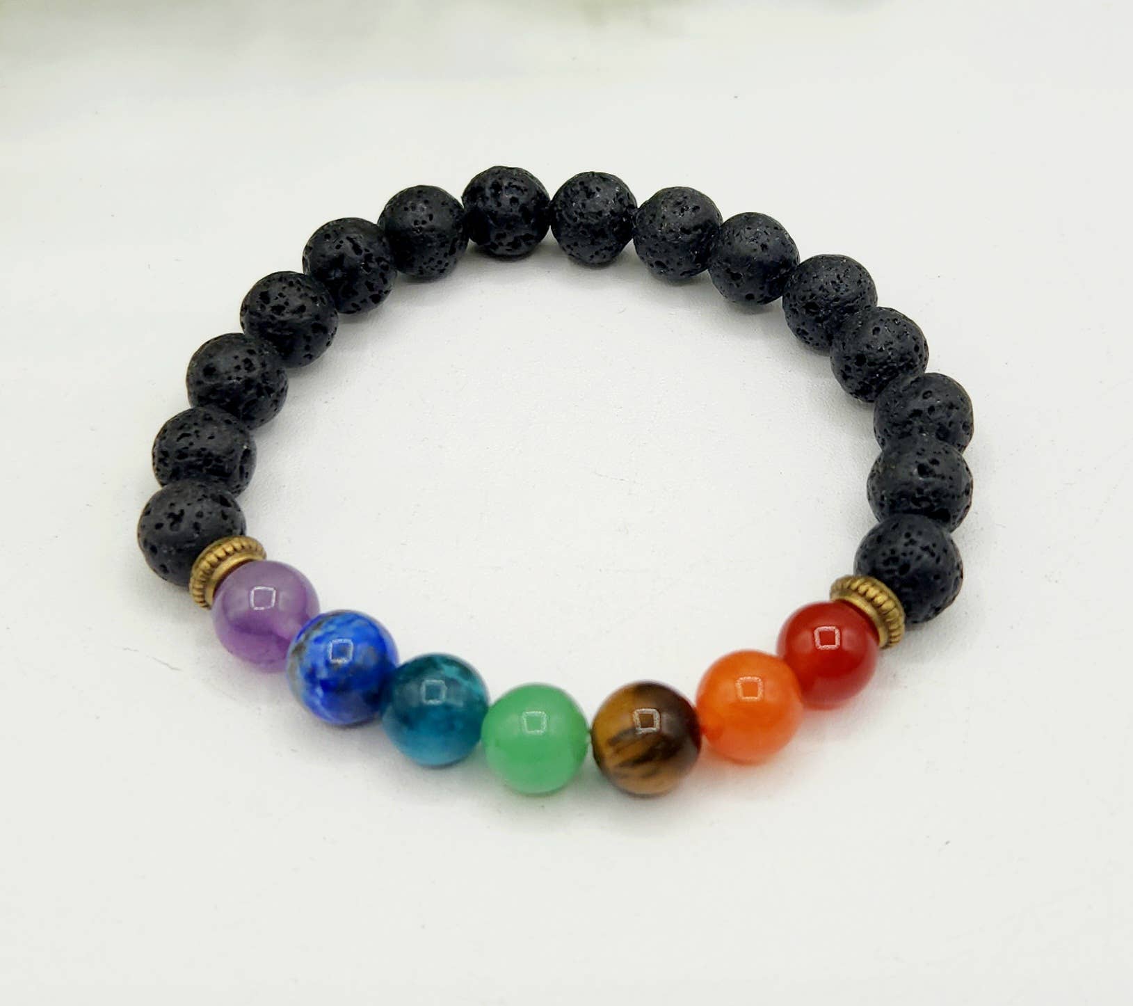 Meraki Gemstones – wholesale Beaded bracelet – CHAKRA - Gemstone with Lava Stretchable Bracelet 8mm2