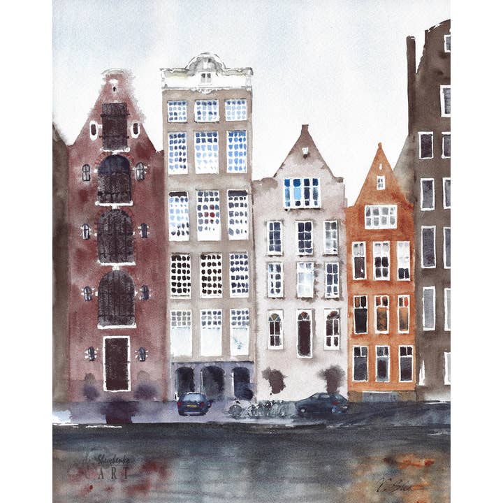 Yuliasheart - Wholesale Art Print - Amsterdam Watercolor, Earth Tone City Art, Unframed