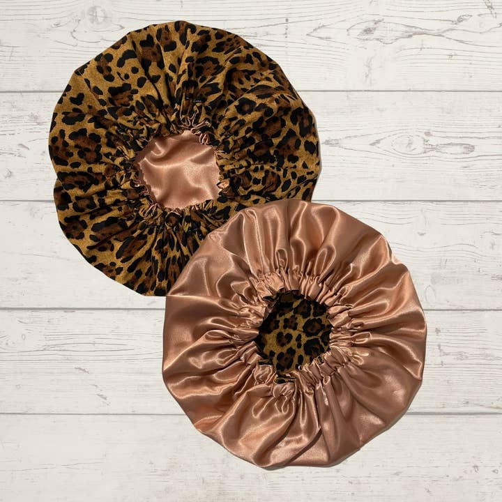 Buli Life – Großhandel Schlafhaube/Bonnet – Damen – Satinierte Motorhaube mit Leopardenmuster