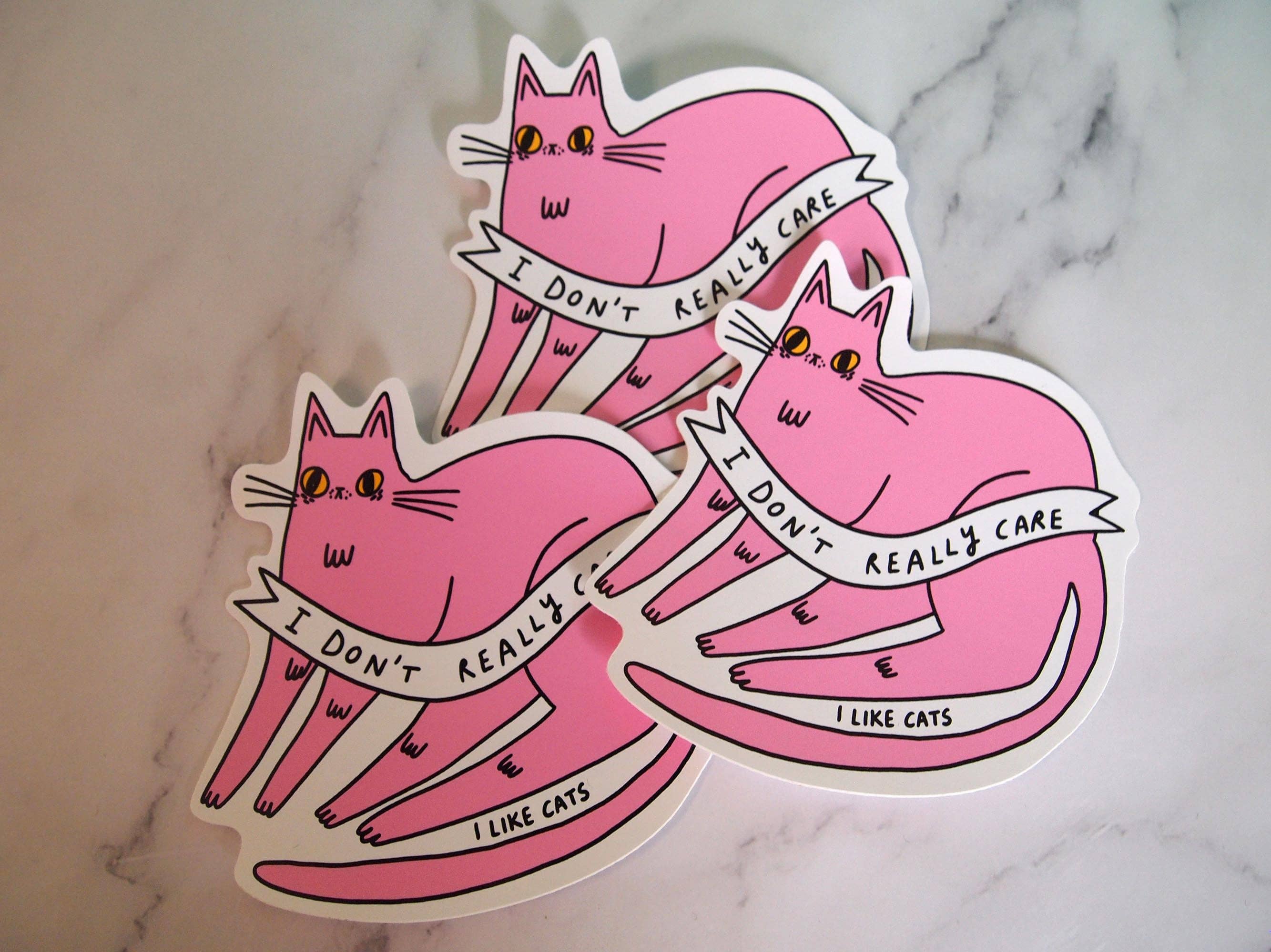 I LIKE CATS - Wholesale Sticker - Pink Cat Die Cut Vinyl Sticker, I don't really care4