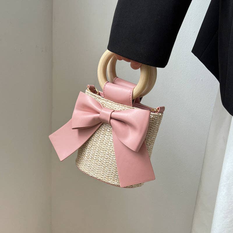 SALINA TRADING INC - Wholesale Crossbody Bag - Women's - Bohemian Style Fashion Bow Woven Straw Bucket Bag4