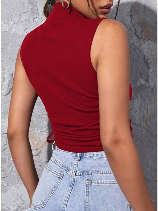 Rosa Clothing - Wholesale Knit Top - Women's - Drawstring High-Neck Sleeveless Knitted Vest Top1