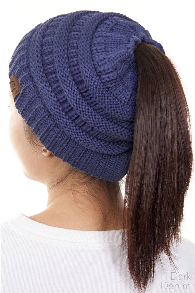 Hana - Wholesale Beanie - Women's - C.C Solid Color Ponytail Messy Bun Beanie6