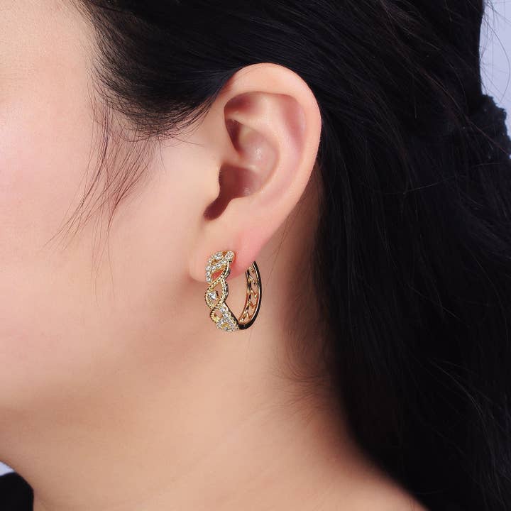 Aim Eternal - Venta al por mayor Pendientes de aro pequeños - Aros de aro sin fin con filigrana cúbica trenzada y chapados en oro