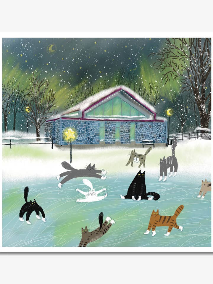 Unframed Art Print: Ice Skating Cats for wholesale by Dariia Dziuba