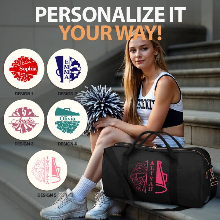 Gradzo – Großhandel Weekender-Tasche – Damen – Personalisierte Cheer-Sporttasche – Individuelle Reisetasche, Schwarz