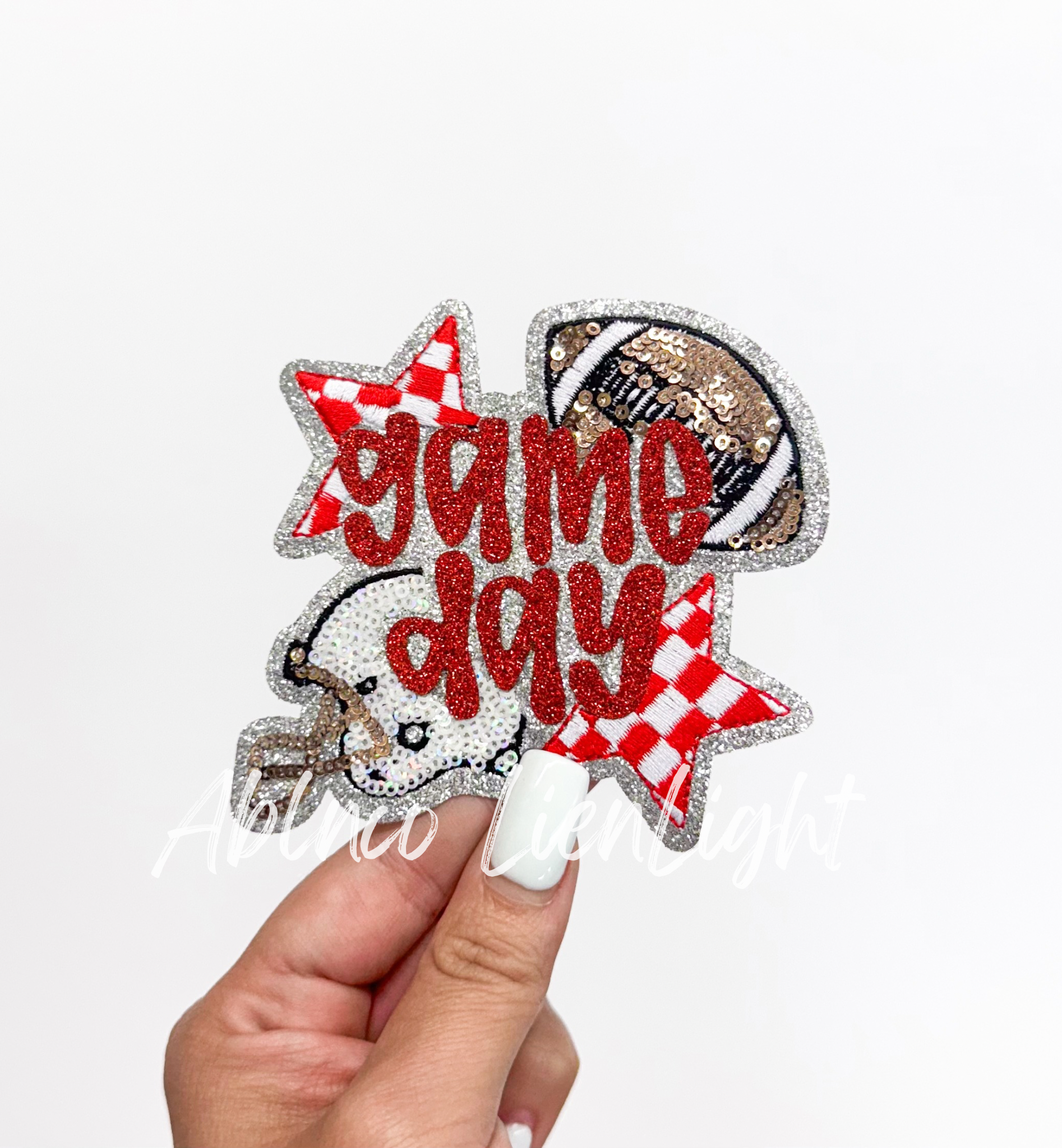ABLNco - Wholesale Patch - Football Red Game Day Checkered Star Sequin Patch0