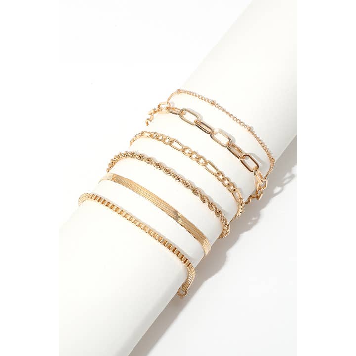 Gold LDC Multi Layered Adjustable Chain Bracelet Set for wholesale on Faire1