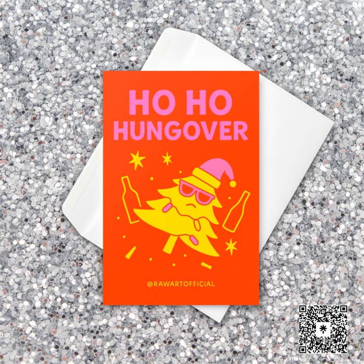 Cartão de Natal Engraçado - Ho Ho Ressaca Saudações de Férias Bêbadas - Cartão Retro de Festa de Natal Desastre para Amigos, Enchimento de Meias por atacado de Hot Mess Paper Co.