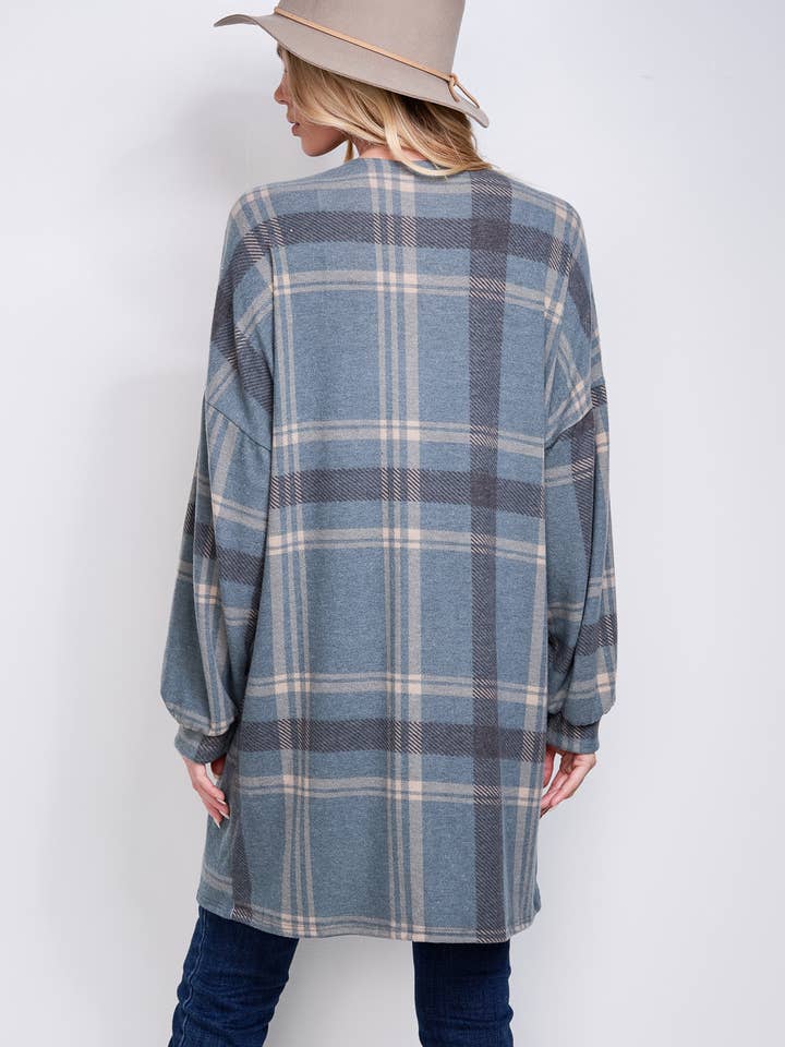 Phil Love - Wholesale Kimono - Women's - T872F02 - Preppy Plaid Loose-Fit Women's Kimono Cardigan10