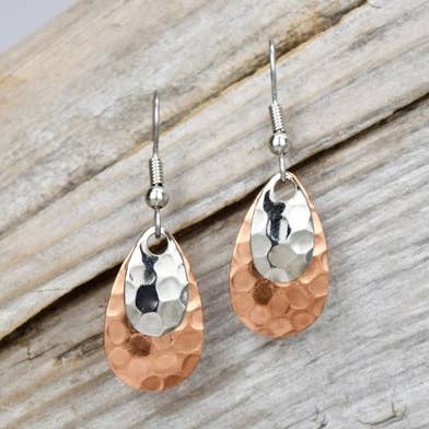 Sm. Hammered Ind Copper/Silver Earrings for wholesale by Eye Catching Jewelry