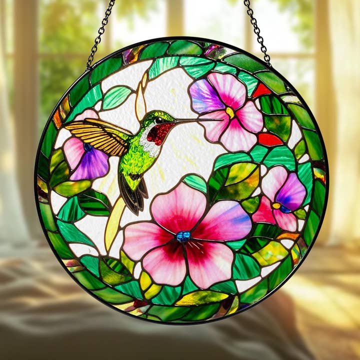 Purple Lilac And Hummingbird Suncatcher ,Bird Lover Gift for wholesale by NVC Ecommerce LLC