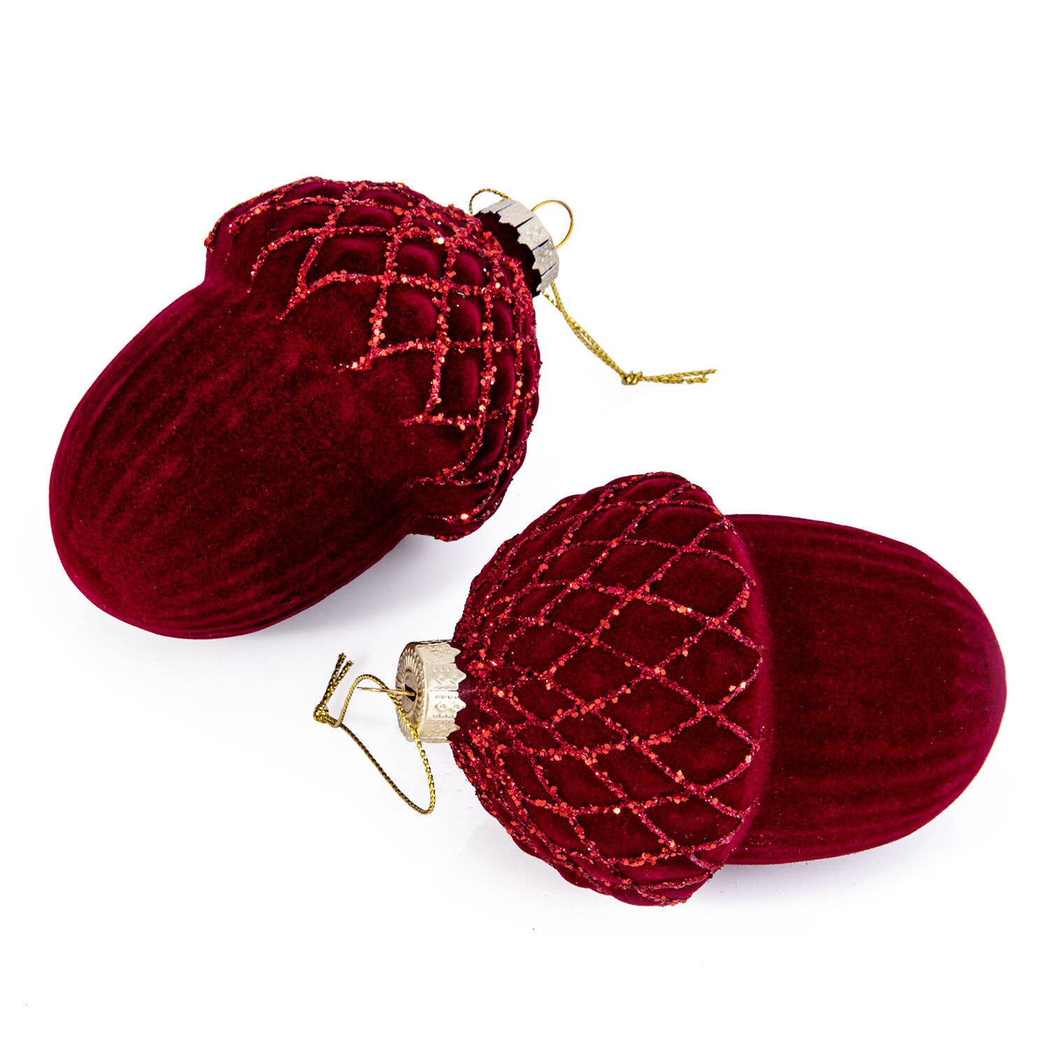 STP - Wholesale Ornament Set - Red Velvet Acorn Glass Christmas Tree Ornaments Set of 21