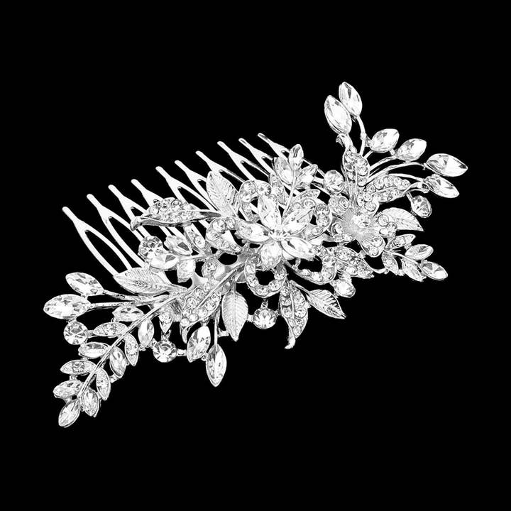 Sensibling Corp. - Wholesale Hair Clip - Women's - Marquise Stone Cluster Embellished Flower Center Branch Hair Comb3