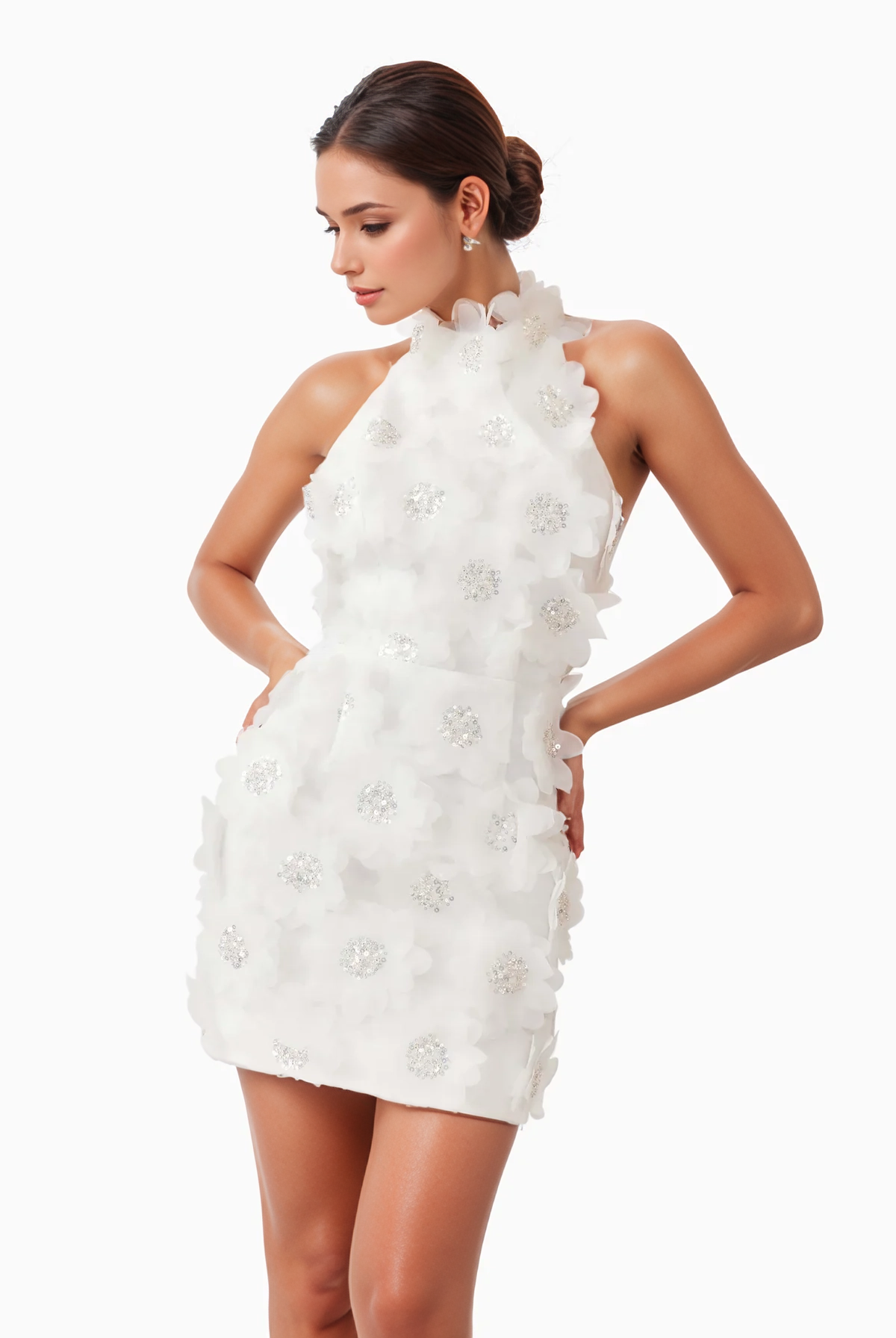 Productseeker - Wholesale Dress - Women's - DR751Y Halter Neck Sequin 3D Floral Backless Mini Dress11