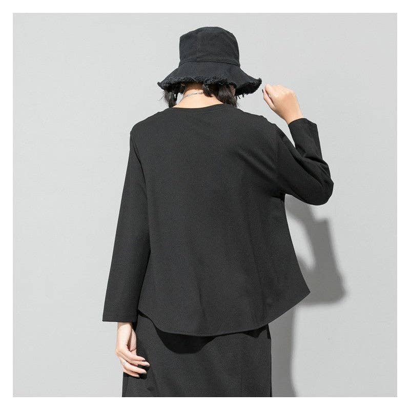 BLACK Solid Color Irregular Long Sleeve T-Shirt for wholesale on Faire3