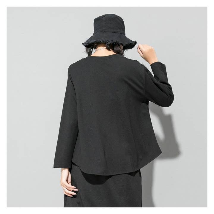 BLACK Solid Color Irregular Long Sleeve T-Shirt for wholesale on Faire3