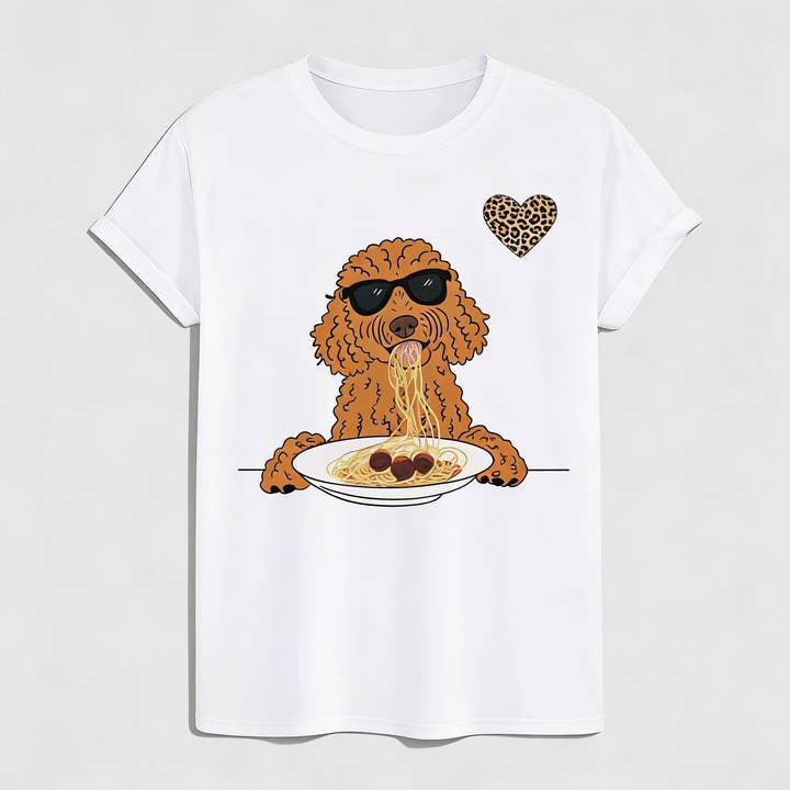 Dam-T-shirt med 'spaghetti dog'-tryck för wholesale av Vinto Exclusive