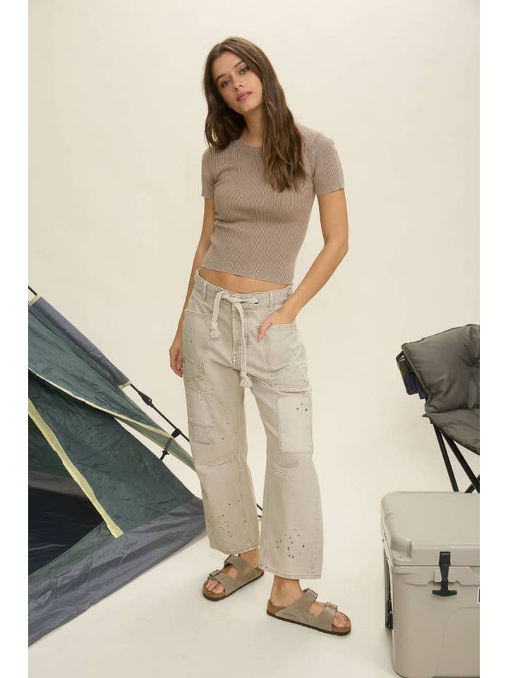 J.O.A - Wholesale Knit Top - Women's - WASHED RIBBED SHORT SLEEVE CROPPED KNIT TEE16