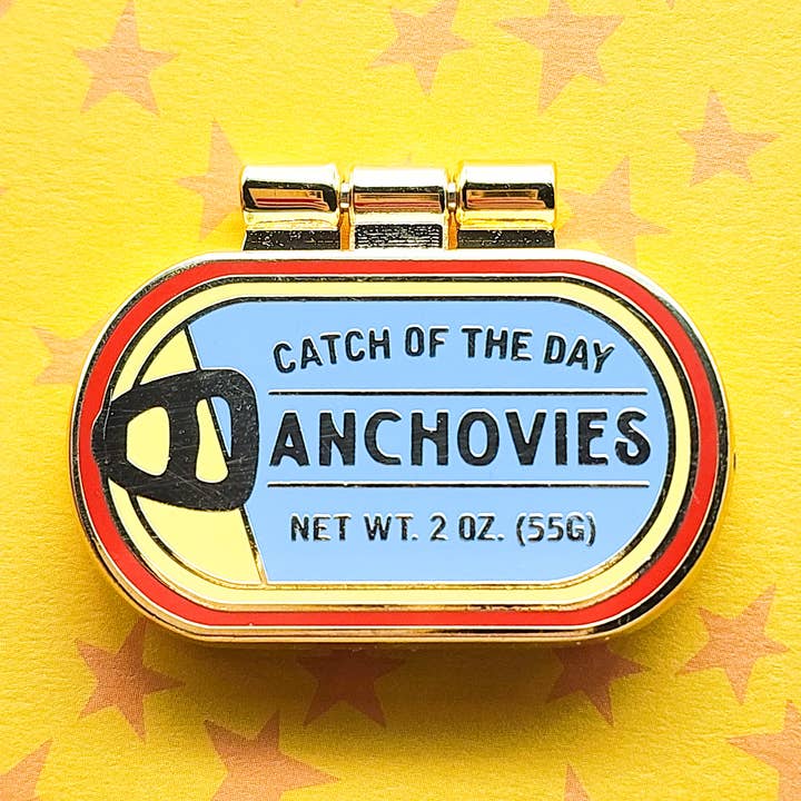 Tinned Anchovies Enamel Pin for wholesale by Toku Arts