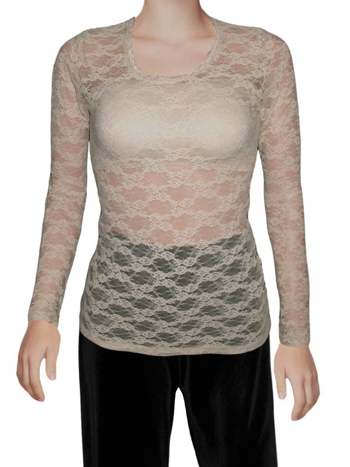 Ooh la la – Großhandel Bluse – Damen – Ooh La La Longsleeve aus Stretch-Spitze5