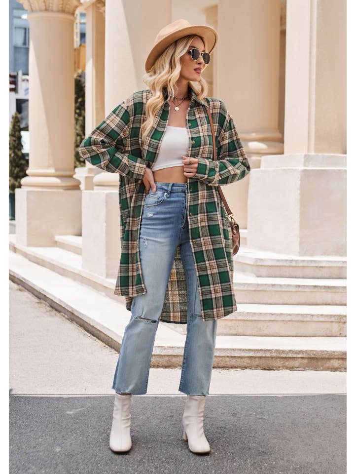 Sweetkama - Wholesale Button Down Shirt - Women's - Ladies Plaid Lapel Long Sleeves Casual Shirt 683121