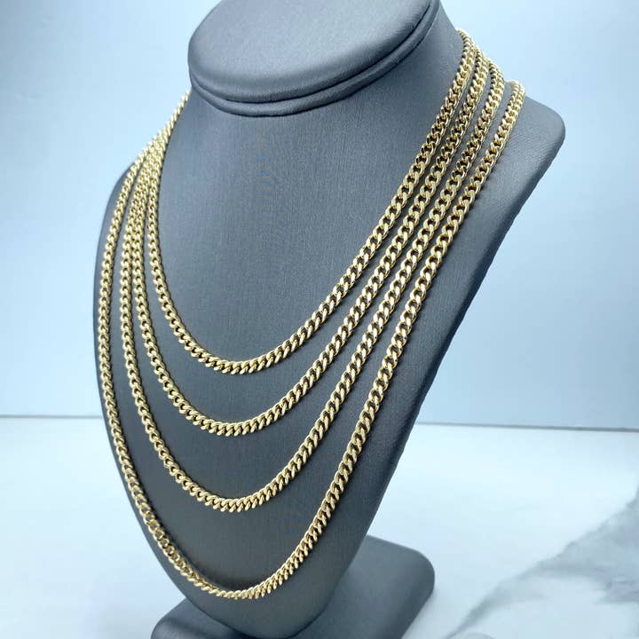 Luxus Accessories - Wholesale Link & chain bracelet - 18k Gold Filled 4mm Flat & Polished Curb Link Chain or Bracelet or Anklet, Cuban Link Chain in various lengths3