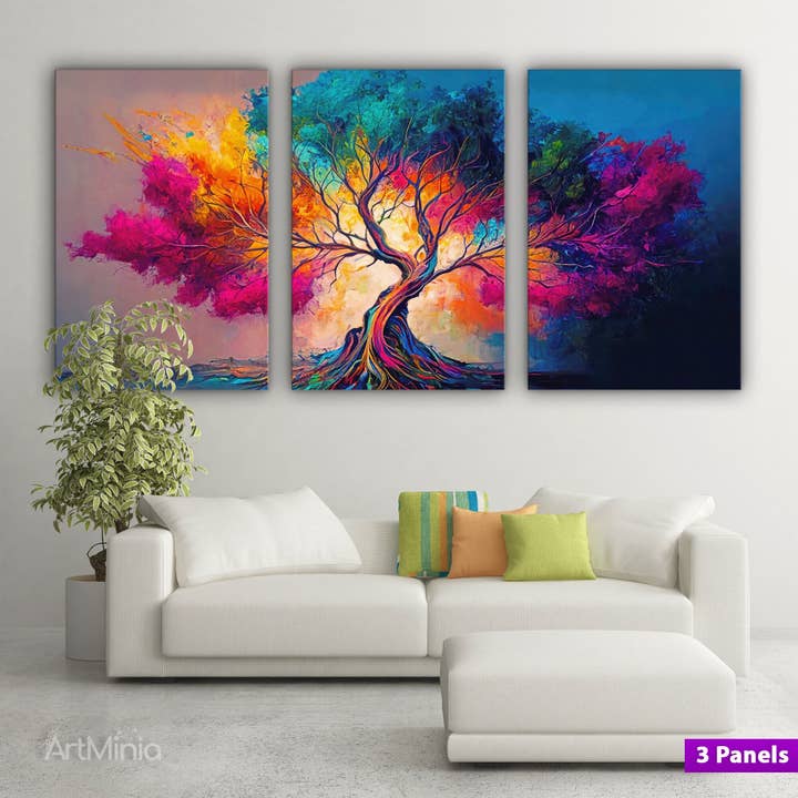Peinture abstraite colorée d’un arbre, toile à l’huile pour la vente par Artorang