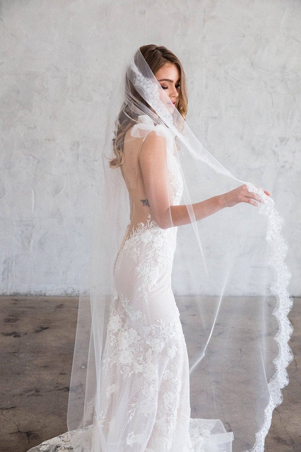 Brides & Hairpins - Wholesale Veil - Women's - HENRI FLOOR LENGTH VEIL - SCALLOPED LACE EDGE1