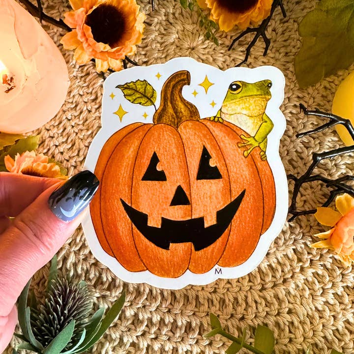 NOMAD Moon Magic - Wholesale Sticker - Halloween Jack-o-Lantern with Cute Frog Sticker, Handmade