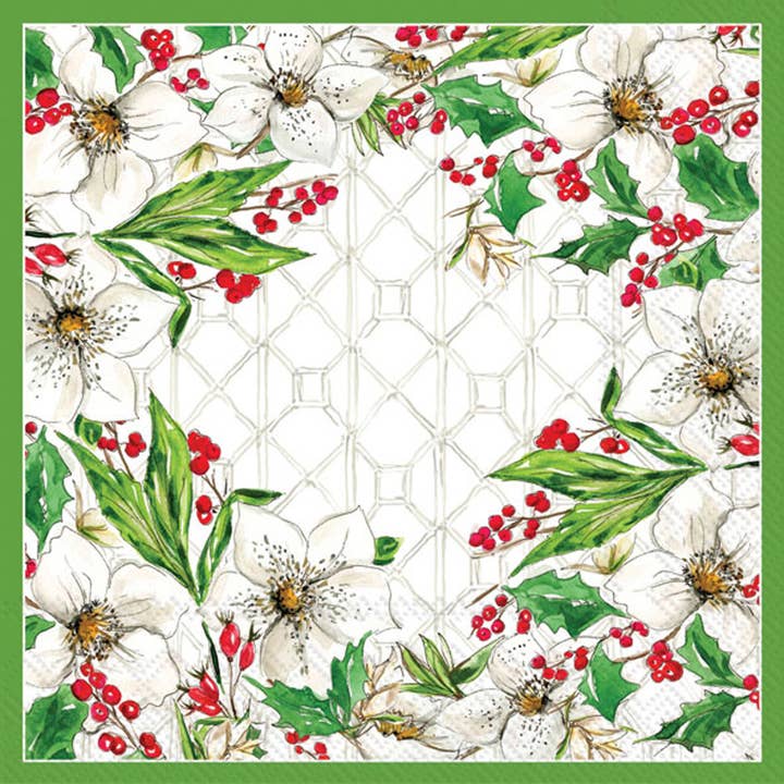 Boston International – Engroshandel Engangsserviet – Papir Frokost Servietter 20 ct Hvid Amaryllis jul