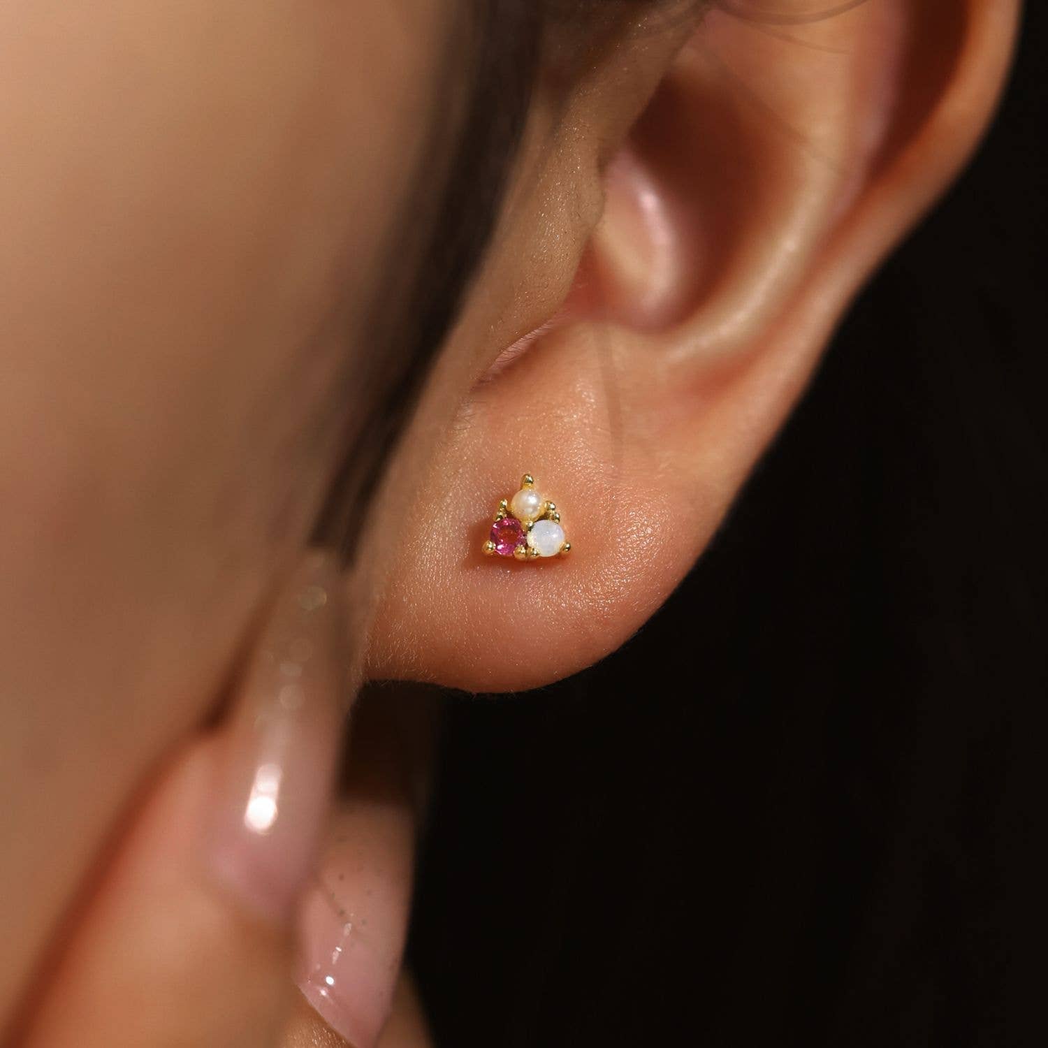 Azura Jewelry – Engroshandel Ørestikkere – Opal Pink Turmalin Pearl Trio Øreringe Studs1