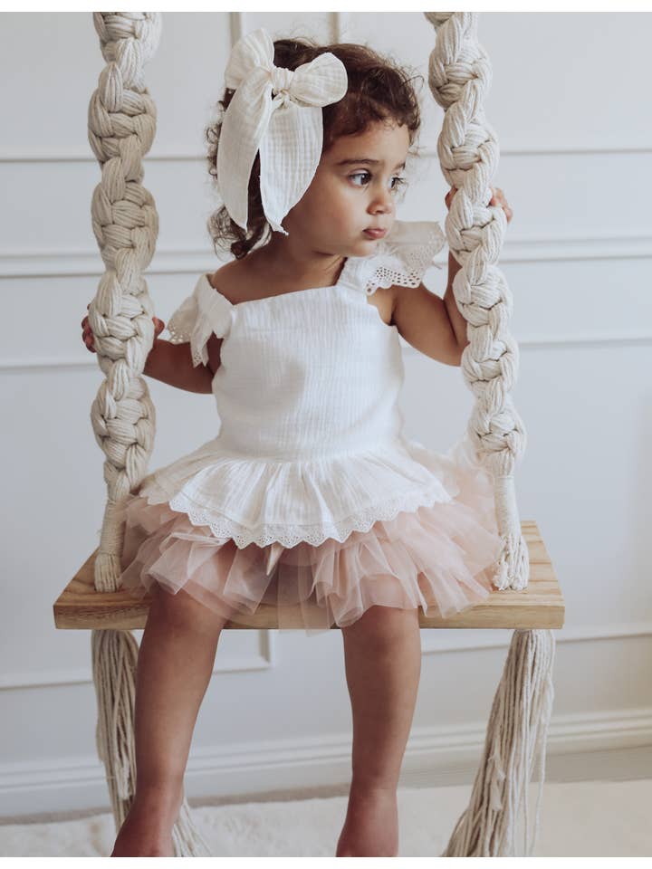 Karibou Kids - Venta al por mayor Camiseta - Niños - Top Peplum de muselina con alas Bella - Blanco