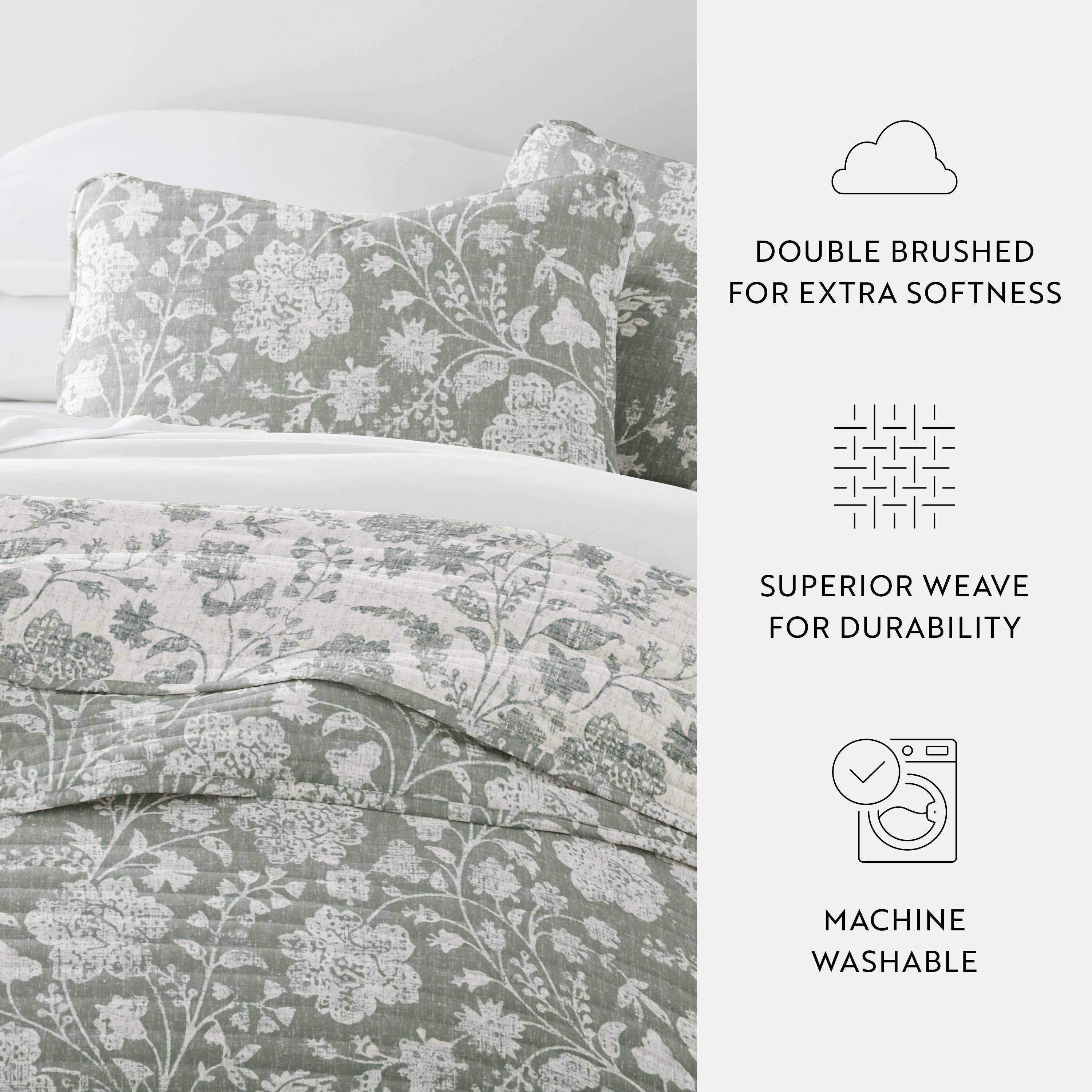 ienjoy Home - Vente Courtepointe - Ensemble de couette réversible à motifs floraux texturés toutes saisons13