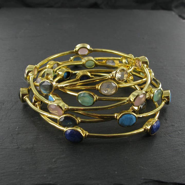 Siren Silver Ltd - Vente Bracelet jonc - Bracelet en laiton avec pierre ovale facettée8