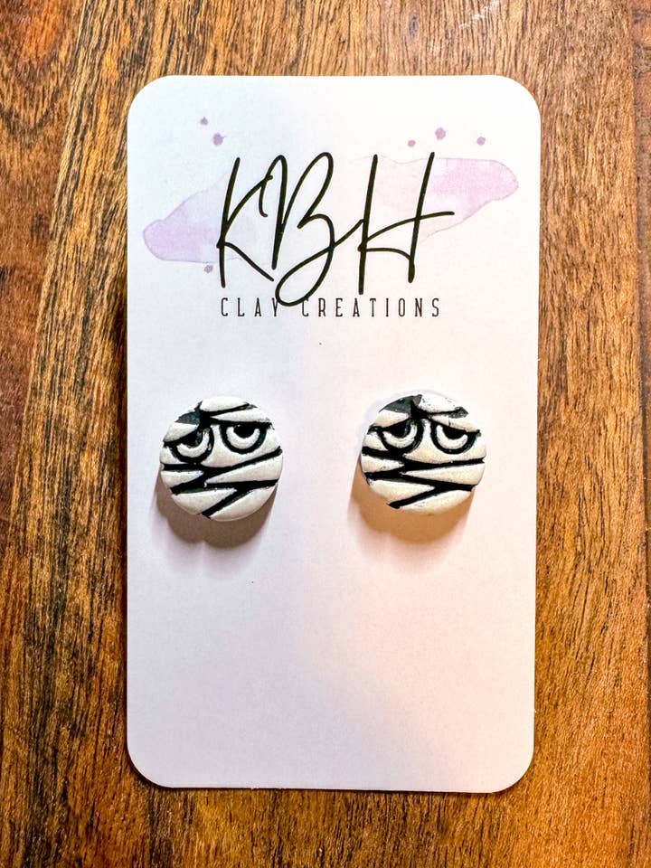 White Mummy Stud Clay Earrings for wholesale by KBH CREATIONS