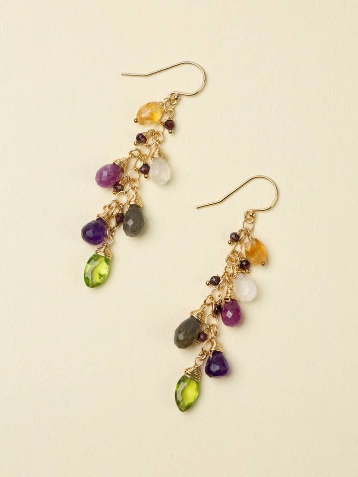 Celebrate Citrine, Peridot, Amethyst Cluster Earrings for wholesale by Anne Vaughan Designs Jewelry