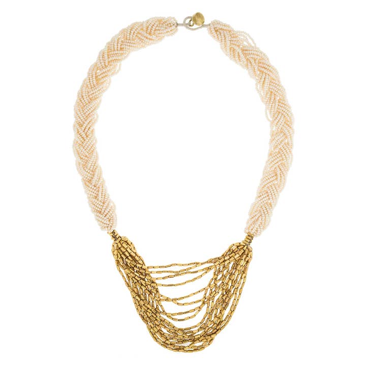 Aid Through Trade – Großhandel Perlenkette – Die geflochtene Hema Halskette – Creme1