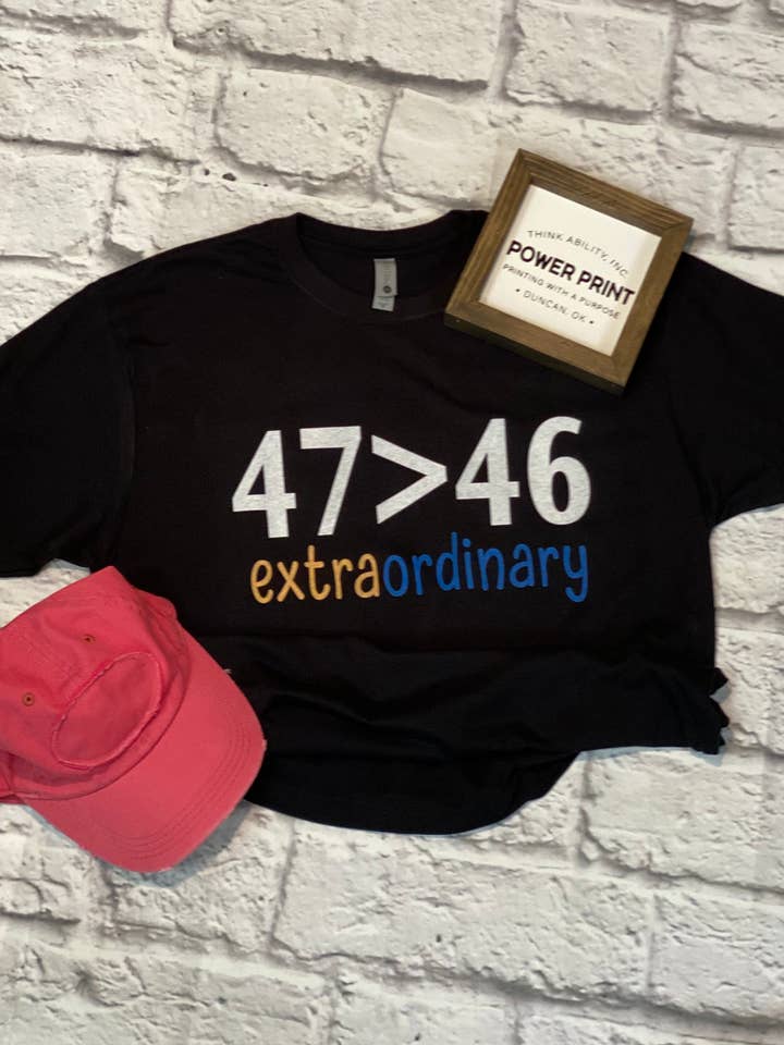 Down syndrome 47>46 - Short Sleeve Tee for wholesale by Think Ability Inc. - Power Print