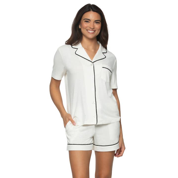 Jessie Stretch Jersey Shorts Sleeve & Shorts PJ Set - White for wholesale on Faire