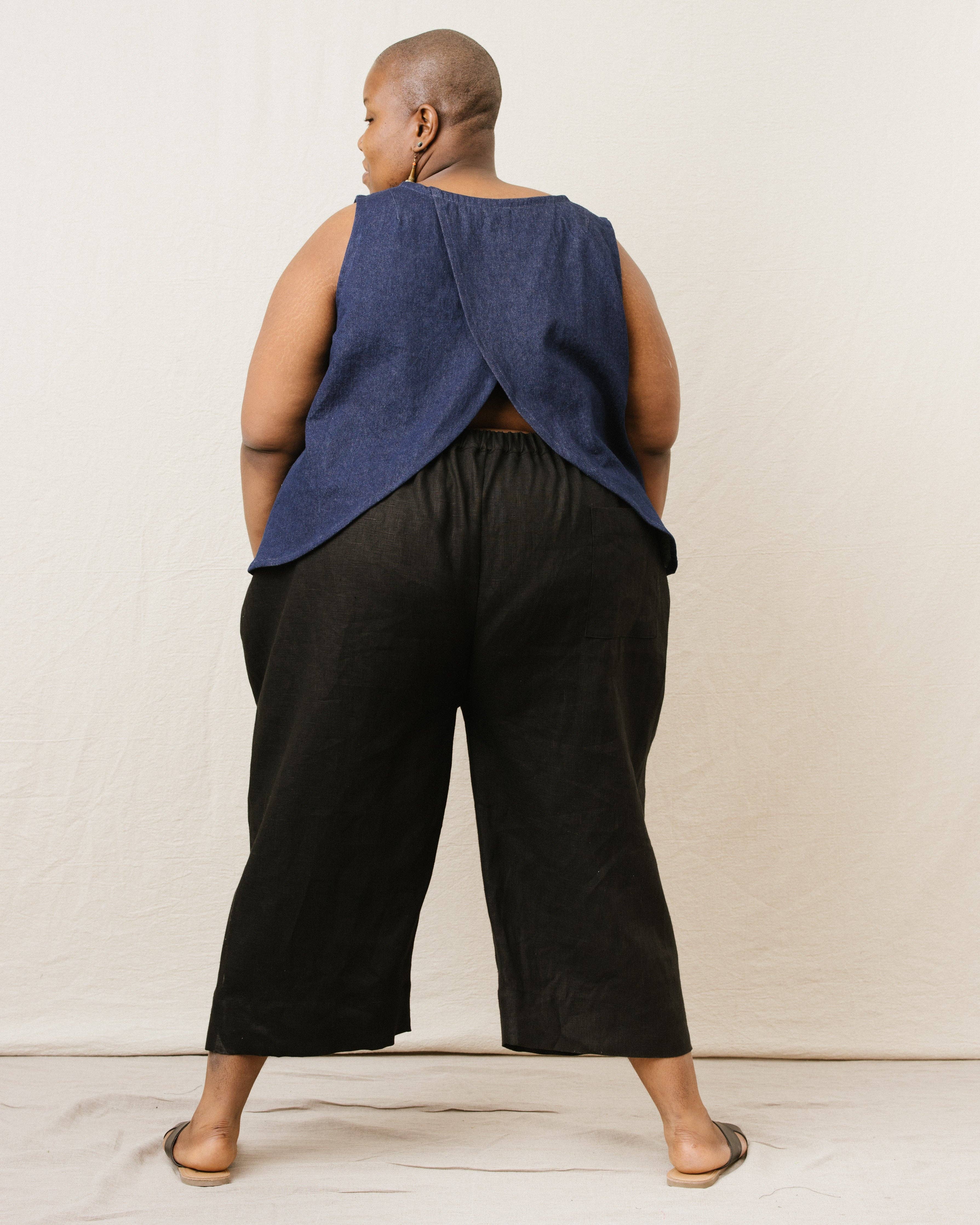 Nettle Studios - Wholesale Pants - Unisex - Size Inclusive Plus Size Wide Leg Elastic Pant Black Linen8