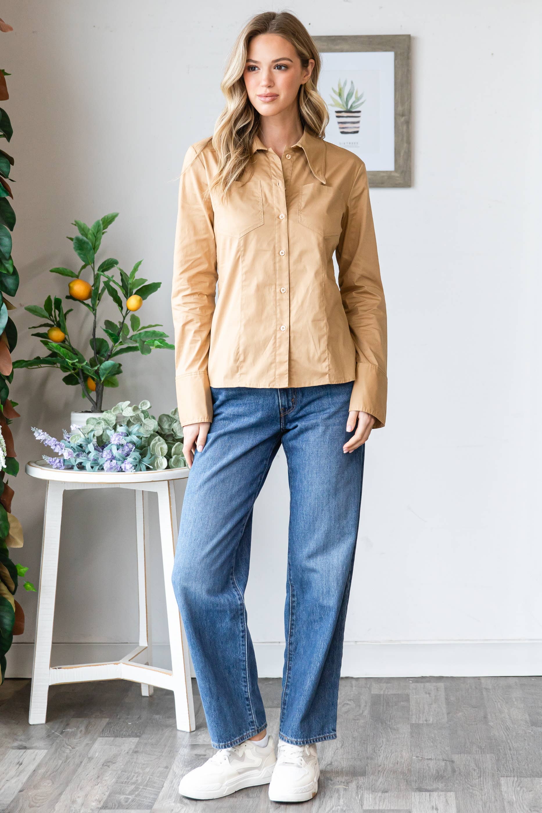 KIWI – Großhandel Hemd mit Button-down-Kragen – Damen – IT2451 Slim Fit Stretch Baumwoll-Popeline Button-Down-Hemd10