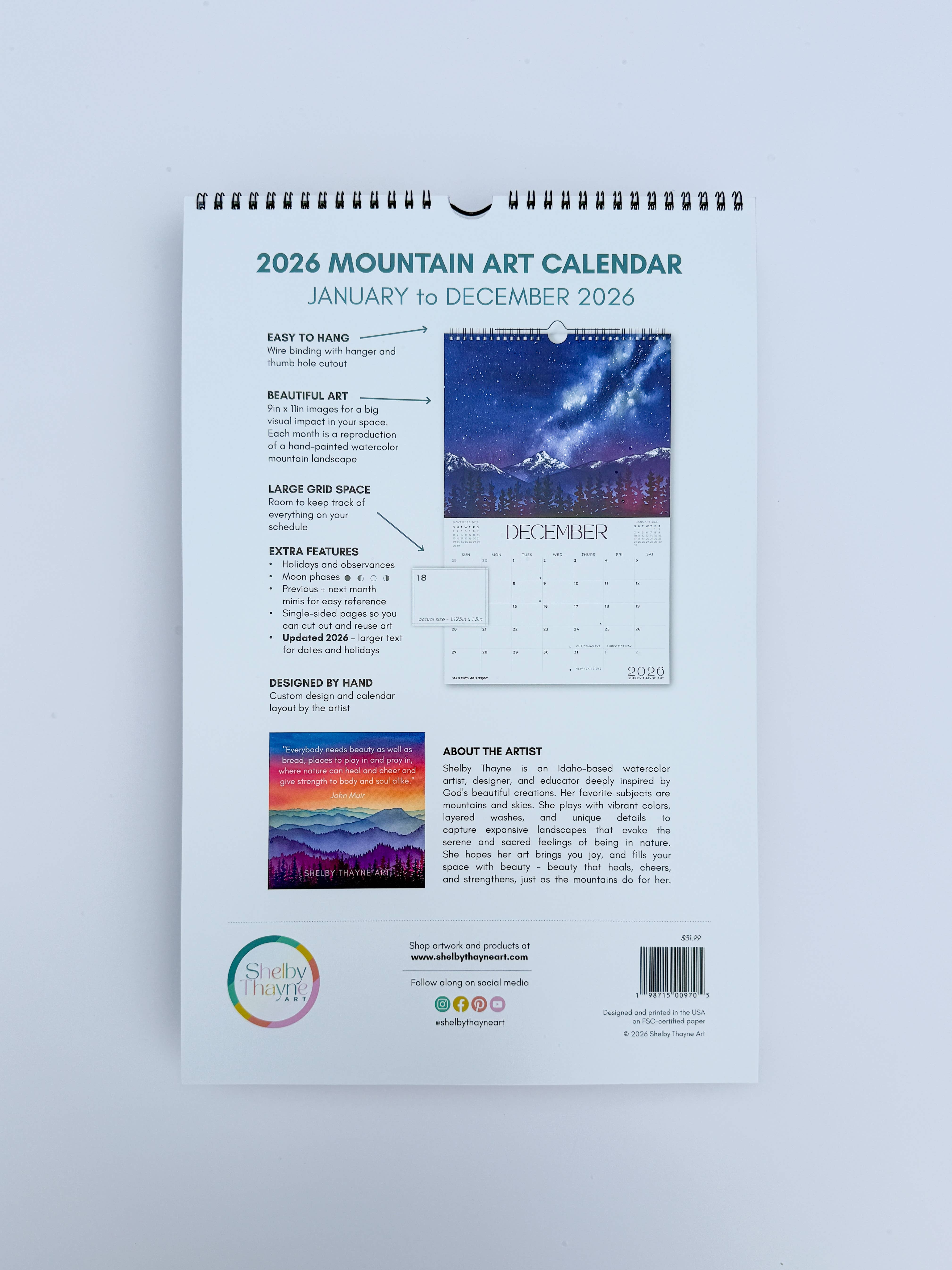 Shelby Thayne Art - Wholesale Calendar - 2026 Mountain Nature Calendar | Hanging Wall Calendar4