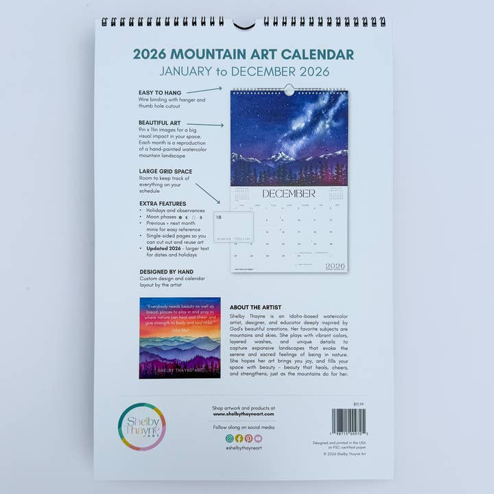 Shelby Thayne Art - Wholesale Calendar - 2026 Mountain Nature Calendar | Hanging Wall Calendar4