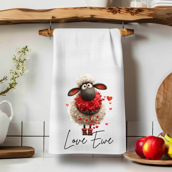 Valentine's Day Kitchen Towel: Waffle Weave Anniversary Gift for wholesale by Fernville Creations